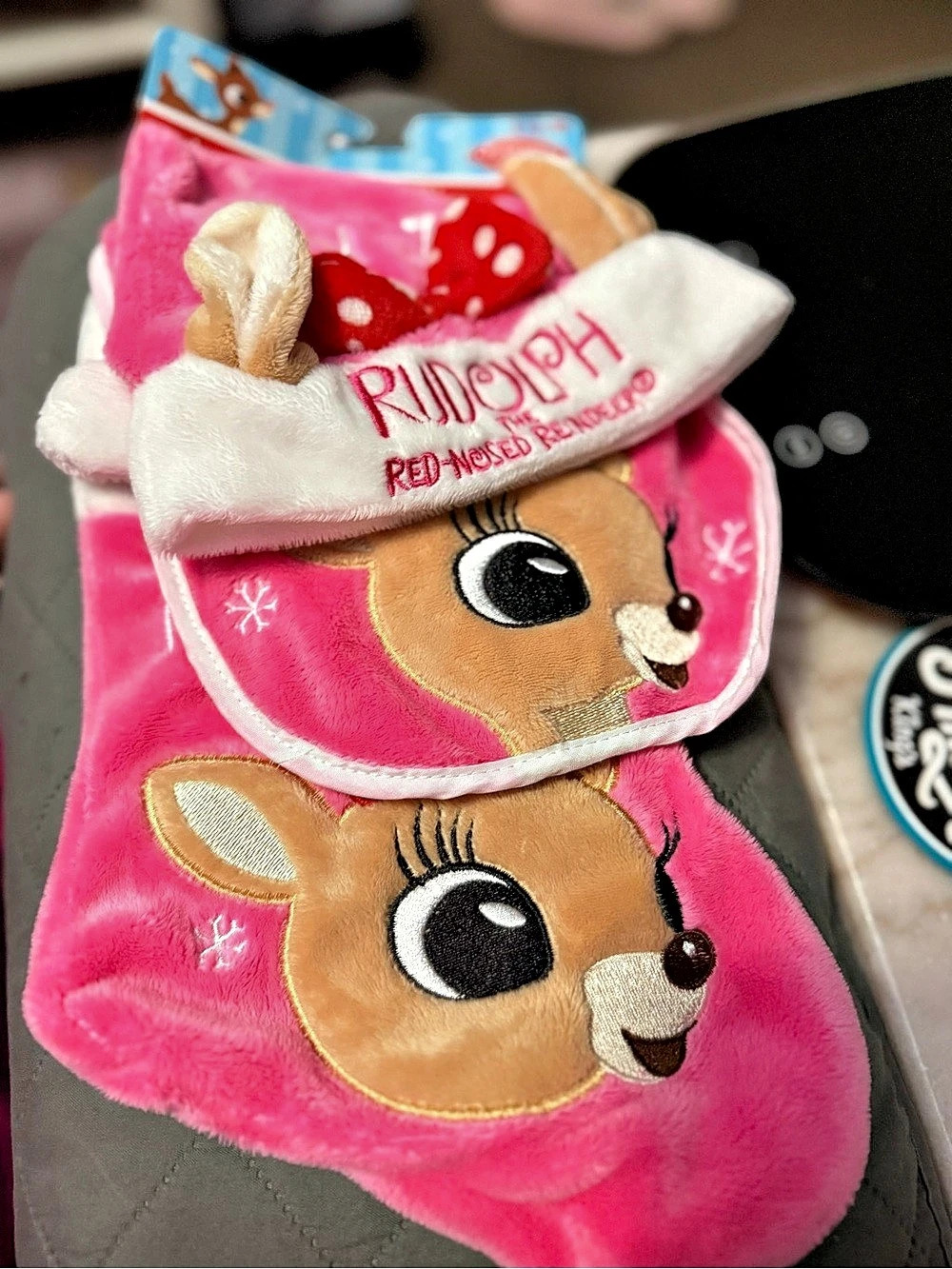 Rudolph Red-Nosed Reindeer Pink Holiday Stocking NWT